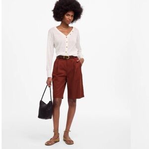 Madewell Relaxed Pleated Trouser Shorts in Drapey Twill Henna Brown Size 12 NWT